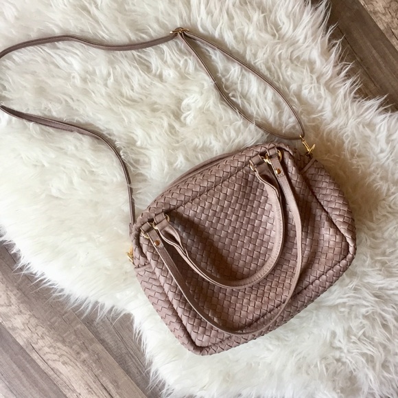 Pink Haley Handbags - Taupe woven satchel